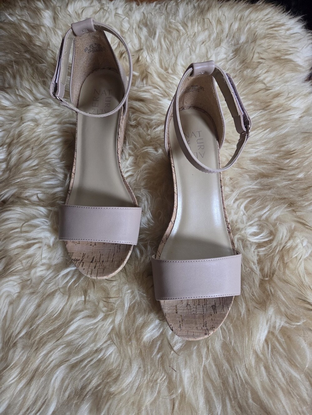 Naturalizer Blush Pink Cork Ankle Strap Sandals